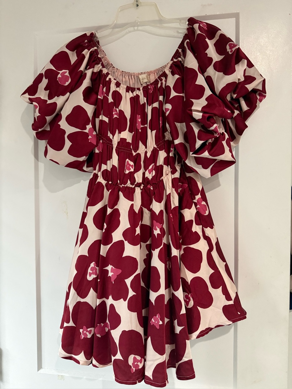 Altar'd State Pink and Red Floral Puff-Sleeve Dress